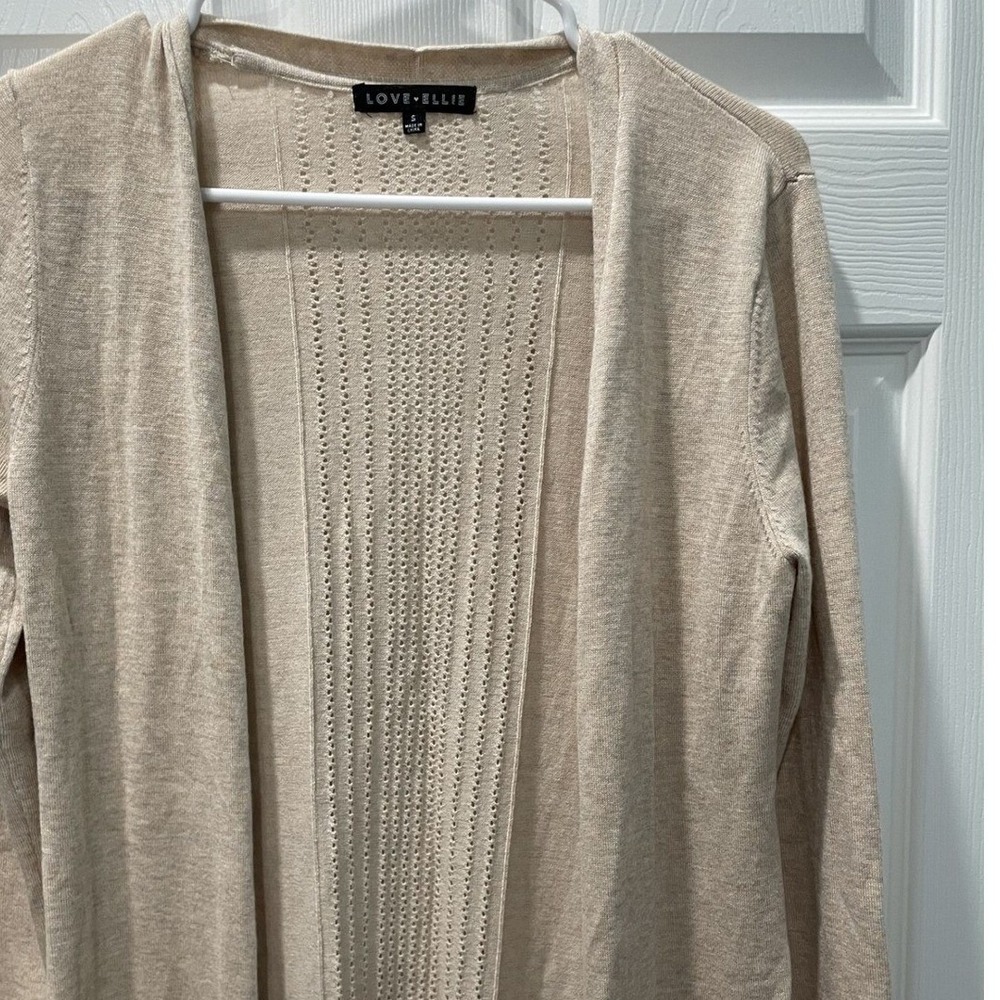 Love Ellie Duster Cardigan Open Front‎ Knit Lightweight Beige Size S